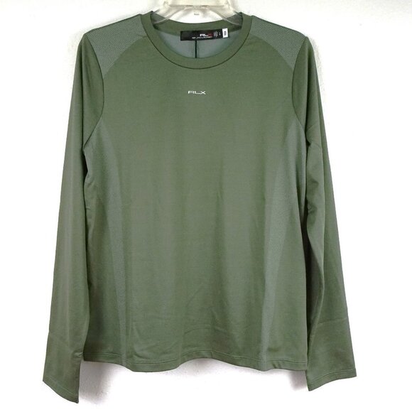 RLX Ralph Lauren Shirt Women's L Green Long Sleeve Lightweight Crew Neck Golf
